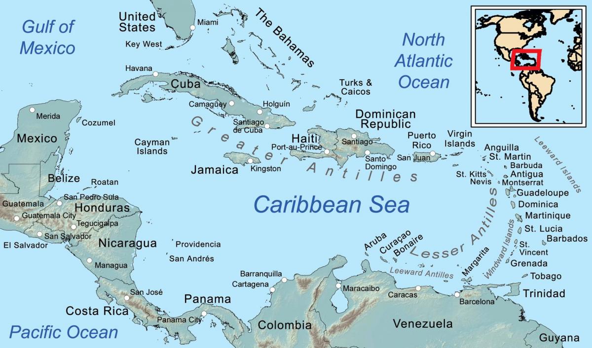 carte de la jamaïque et les îles environnantes