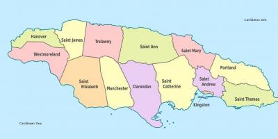 Une carte de la jamaïque, avec les paroisses et les capitales