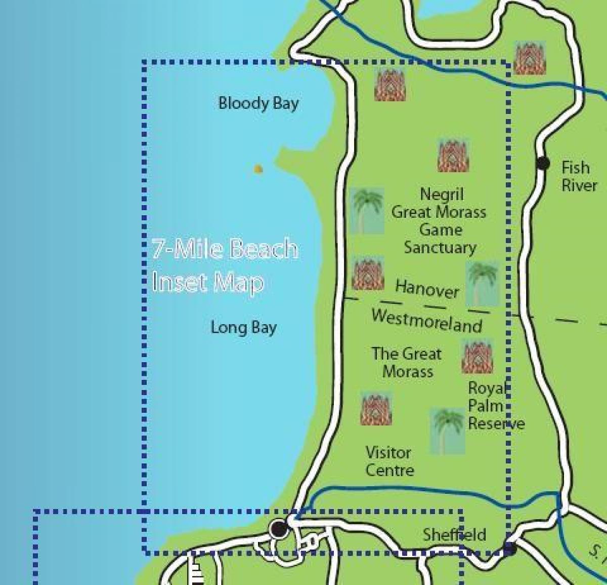 la carte de negril, jamaïque 7 mile beach