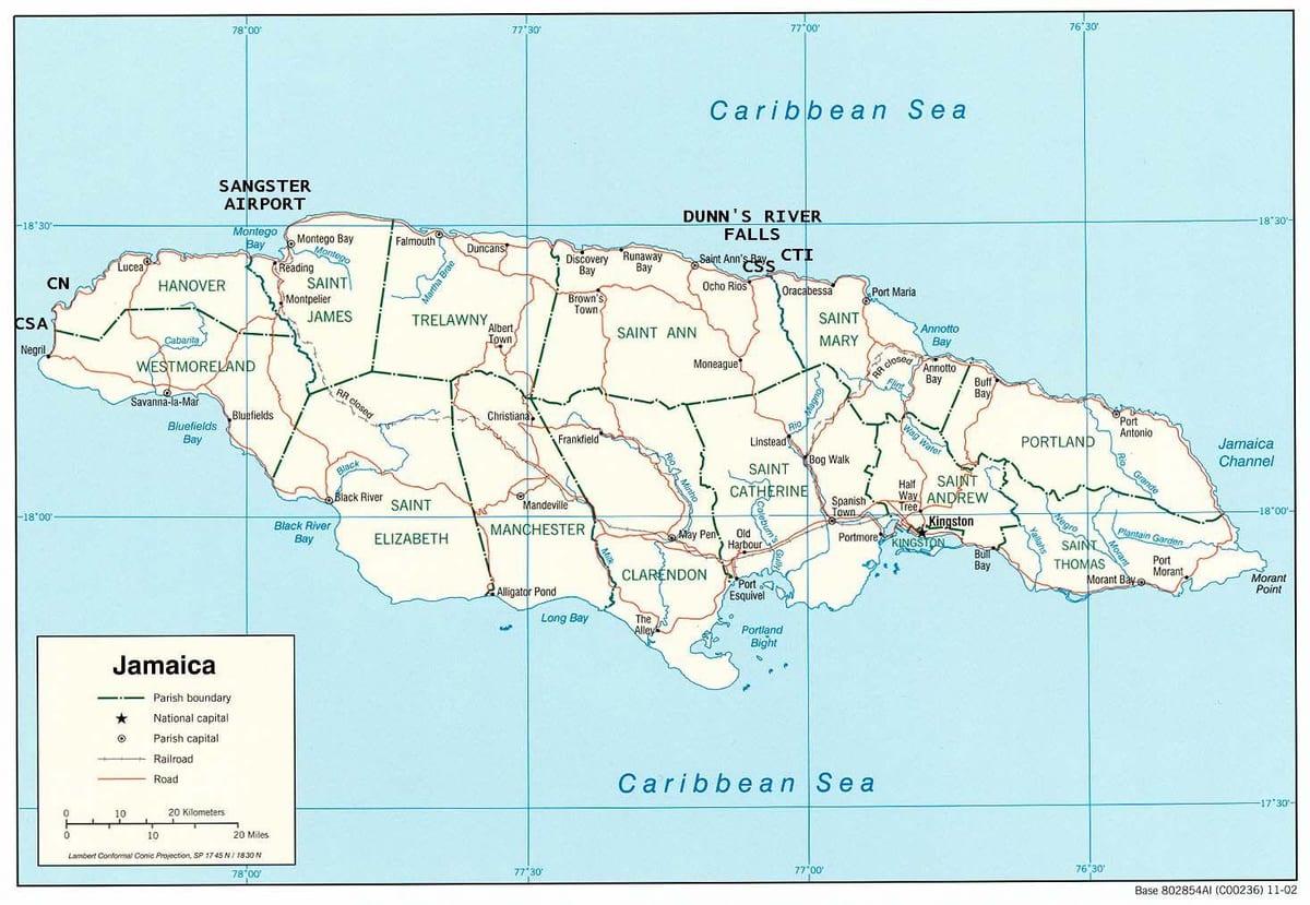 Carte de la jamaïque dunns river falls