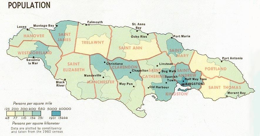 carte de la population de la jamaïque