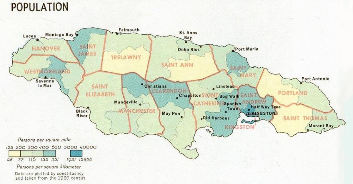carte de la population de la jamaïque
