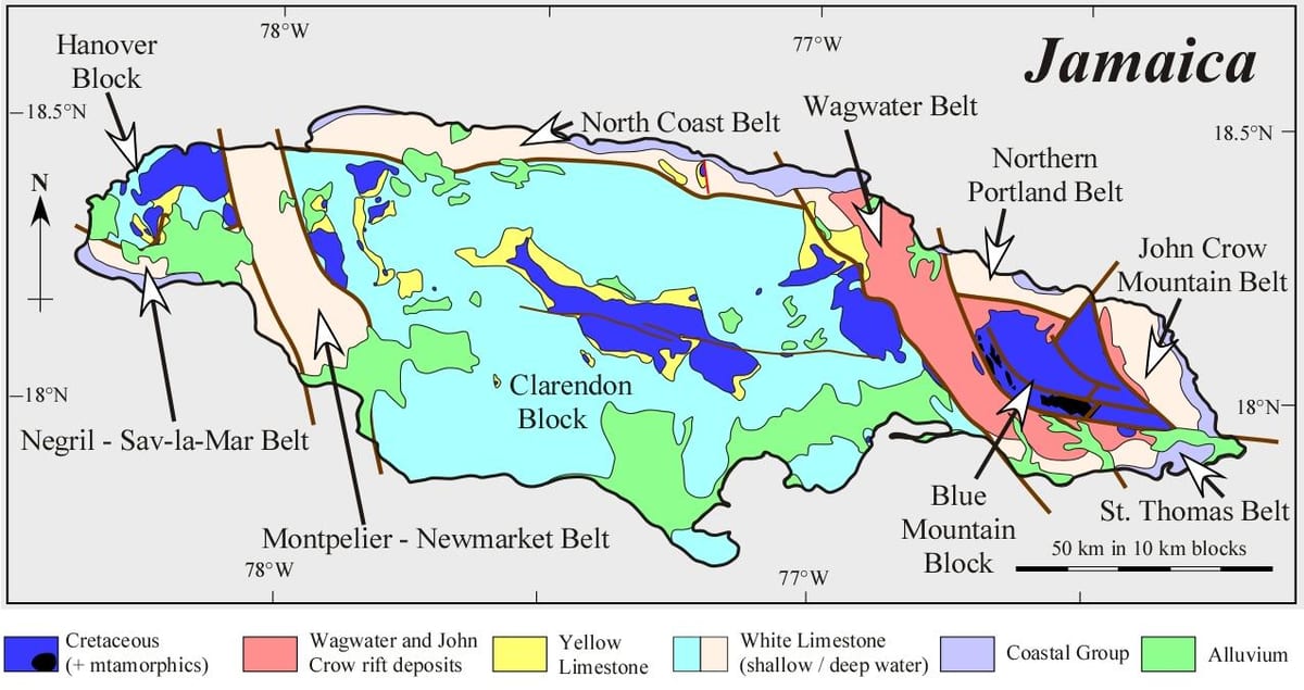 Carte géologique de la jamaïque
