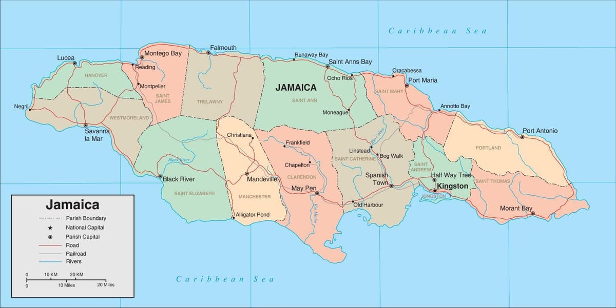 Carte du nord au sud de l'autoroute de la jamaïque