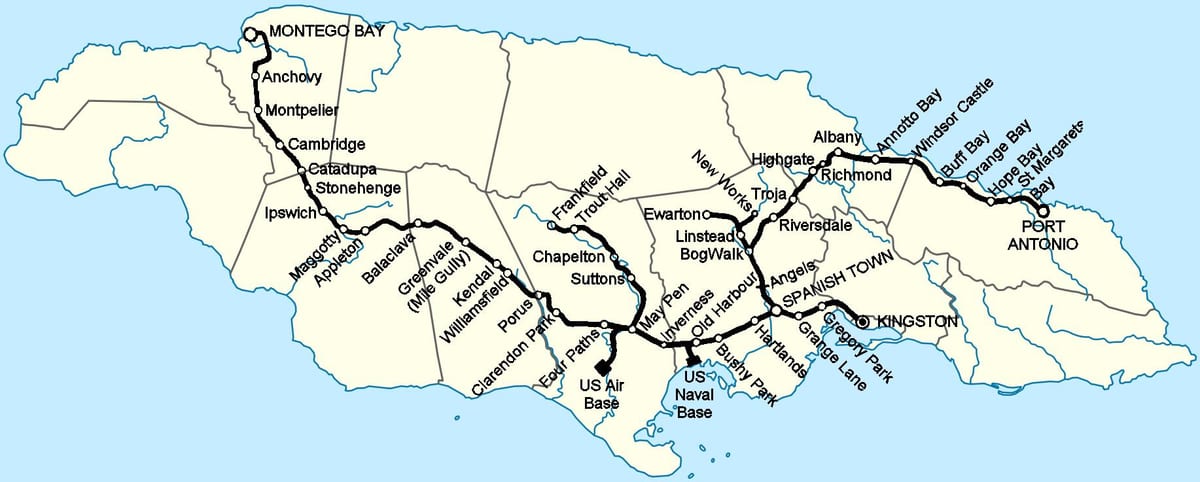 Carte de la jamaïque, de la gare