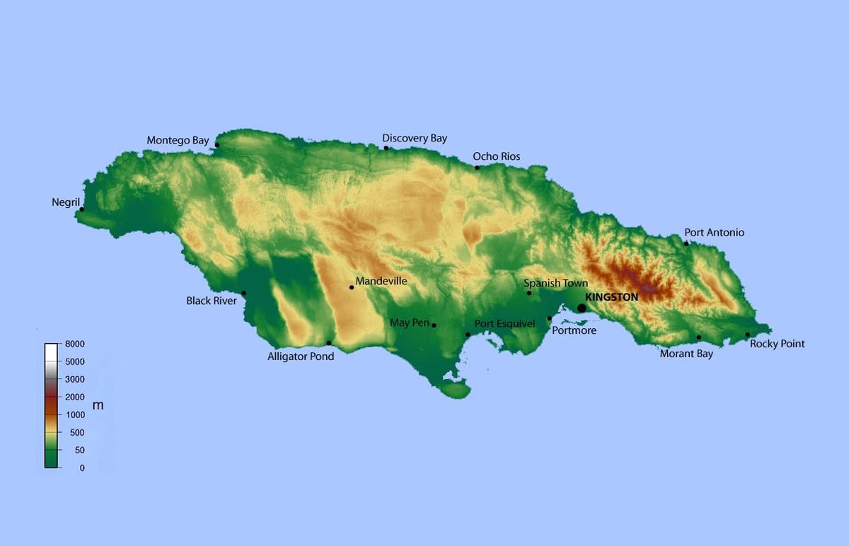 Carte de la jamaïque élévation