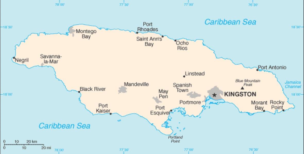 Carte de la jamaïque zone