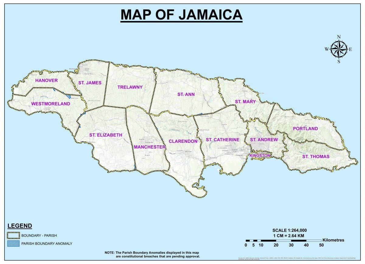 Carte de la jamaïque circonscriptions