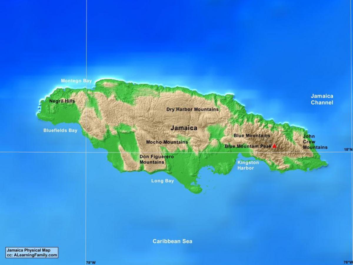 Carte de la jamaïque montagnes 