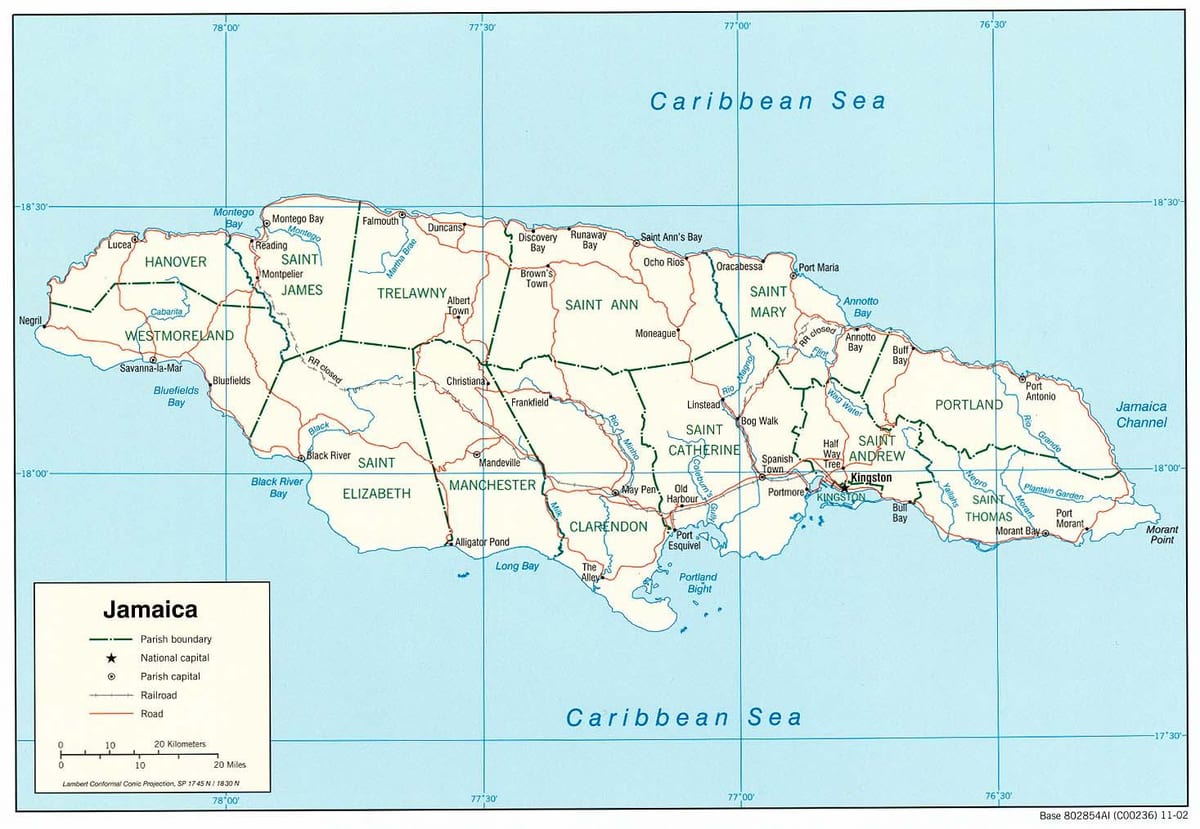 La carte des fleuves en jamaïque