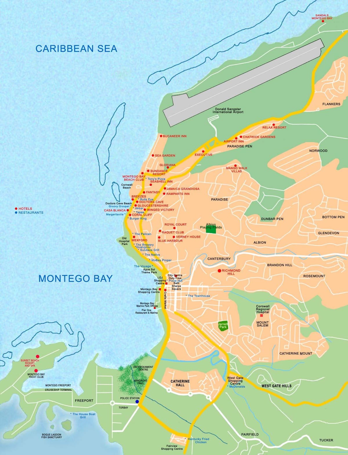 montego bay, jamaïque sur la carte