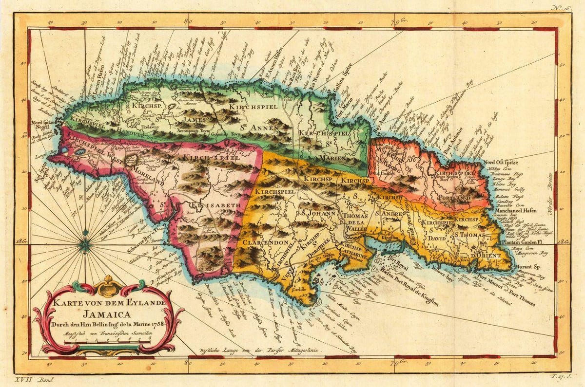 Carte vintage de la jamaïque