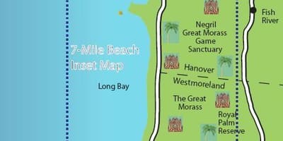 La carte de negril, jamaïque 7 mile beach