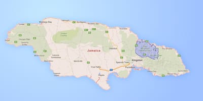 Carte des blue mountains en jamaïque