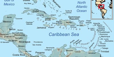 Carte de la jamaïque et les îles environnantes