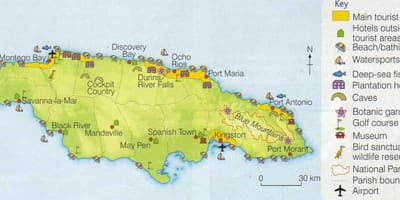 Carte de la jamaïque montrant les zones de villégiature