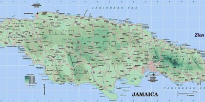 Carte physique de la jamaïque montrant les montagnes