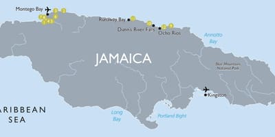 Carte des attractions touristiques de la jamaïque