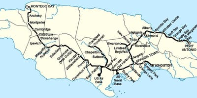 Carte de la jamaïque de chemin de fer